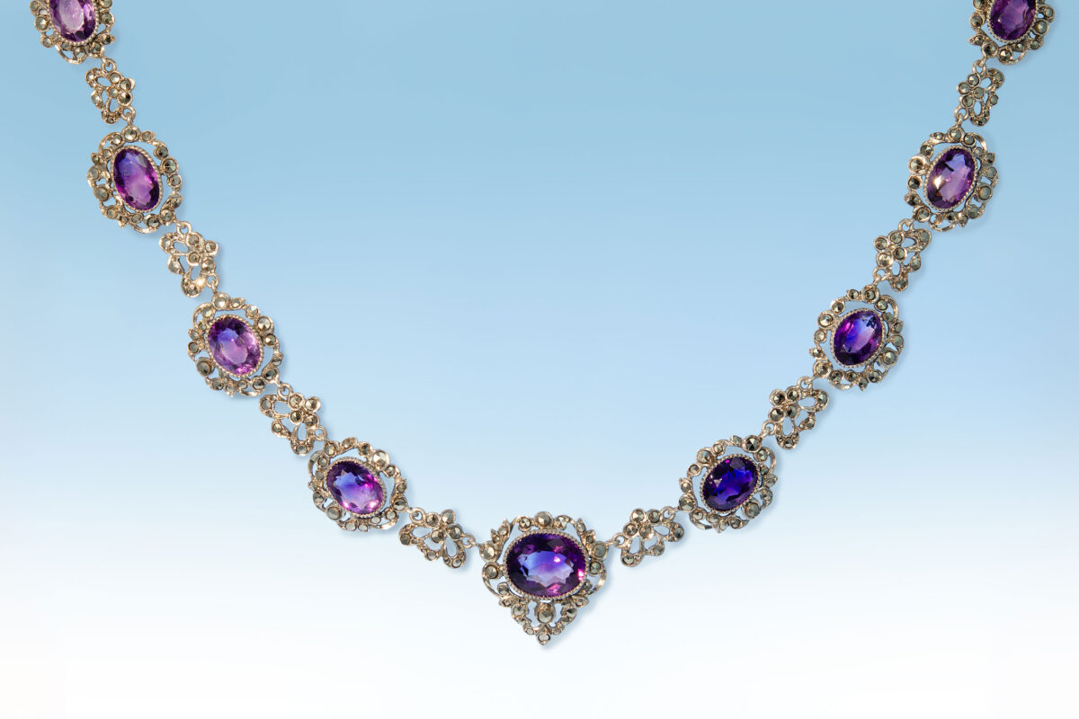 Collier amethyst markasit silber