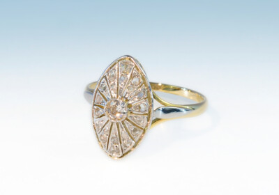 Ring antik navette diamanten gelbgold