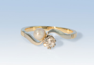 Ring pt gg diam perle