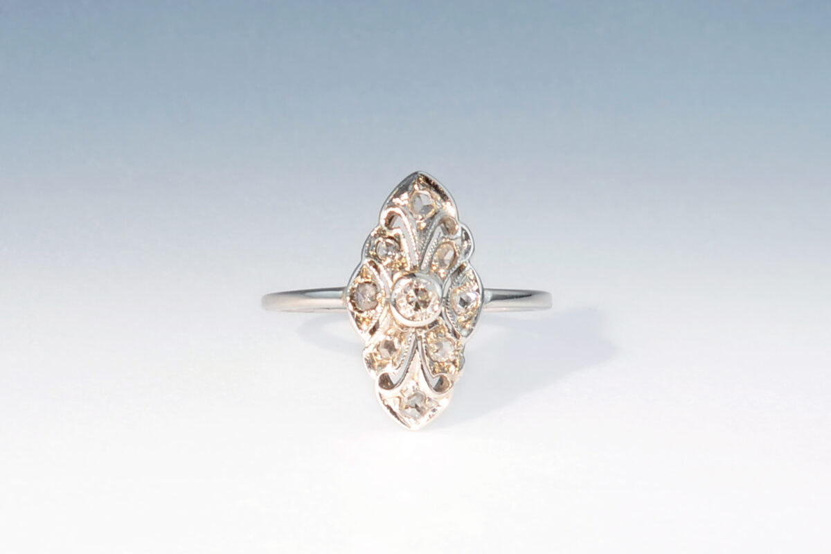 Ring antik navette diamant weissgold