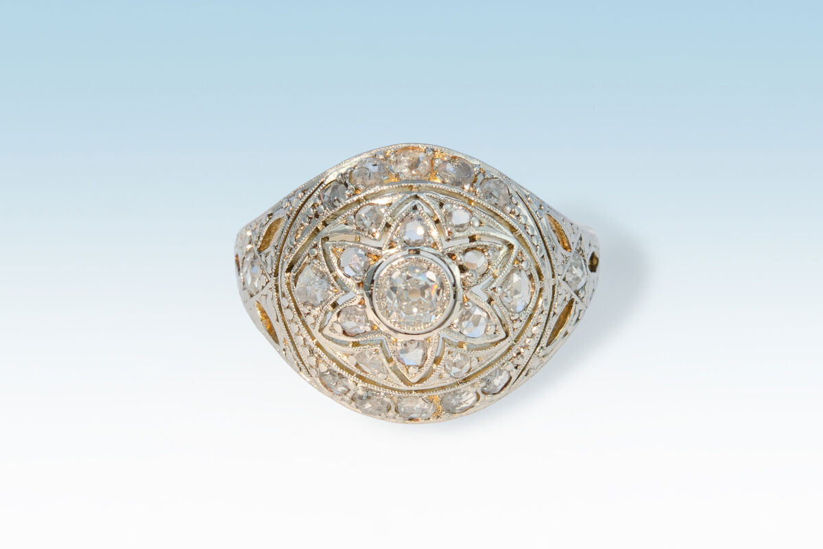 Ring pt gg diamant rosette