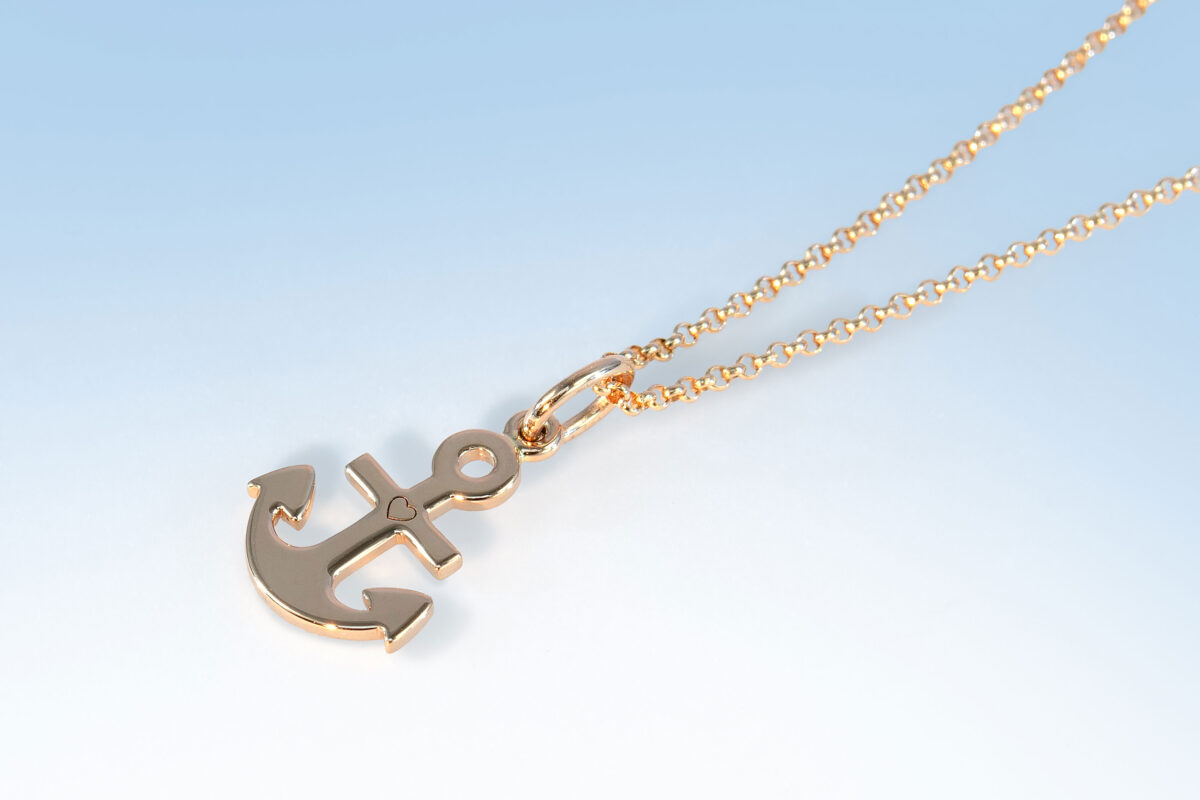 Anhaenger rotgold anker herz
