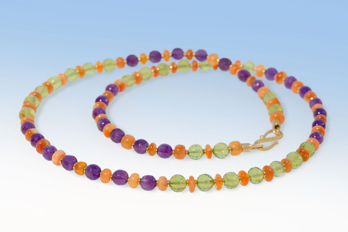 Collier peridot amethyst feueropal gg