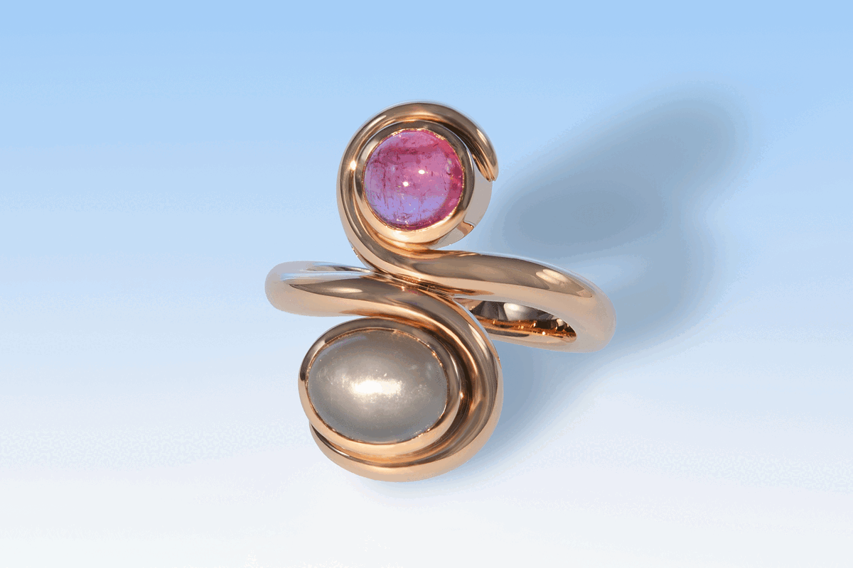 Ring rg mondstein grau turmalin rosa